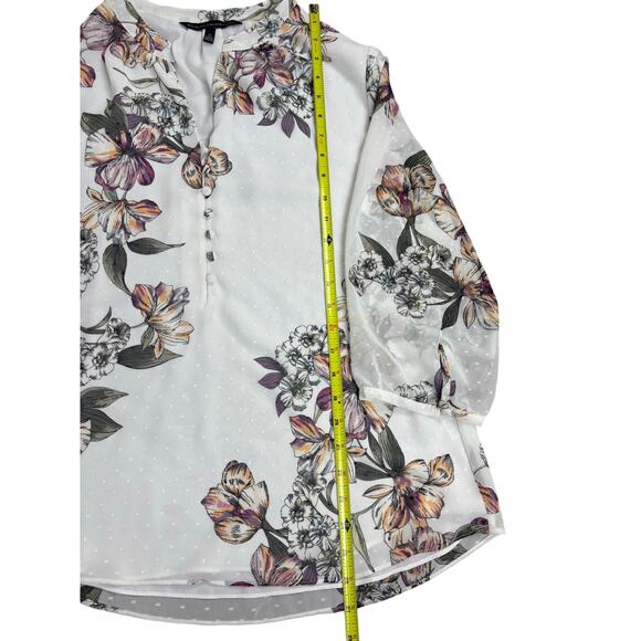 White House Black Market Blouse Women’s 12 Sheer Floral Print 3/4 Sleeve Top - Picture 3 of 7